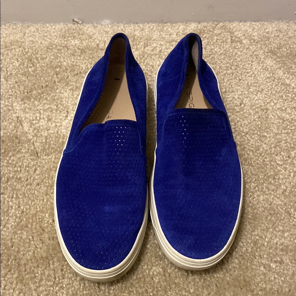 Via Spiga Blue Slip-On Loafers with Textured Fabric